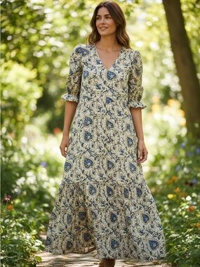 maxi floral dresses long sleeve Floral Long Sleeve Maxi Dress in White